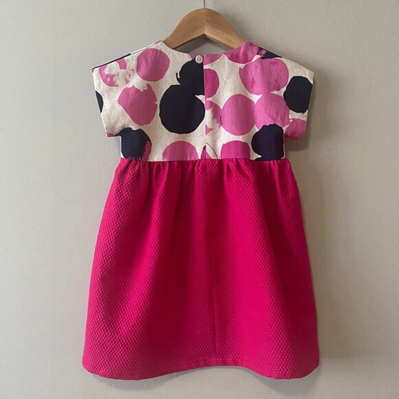 Handmade Children's Linen Cotton Pique Pink Polka Dot Crochet Flowers Dress - Picture 2 of 13